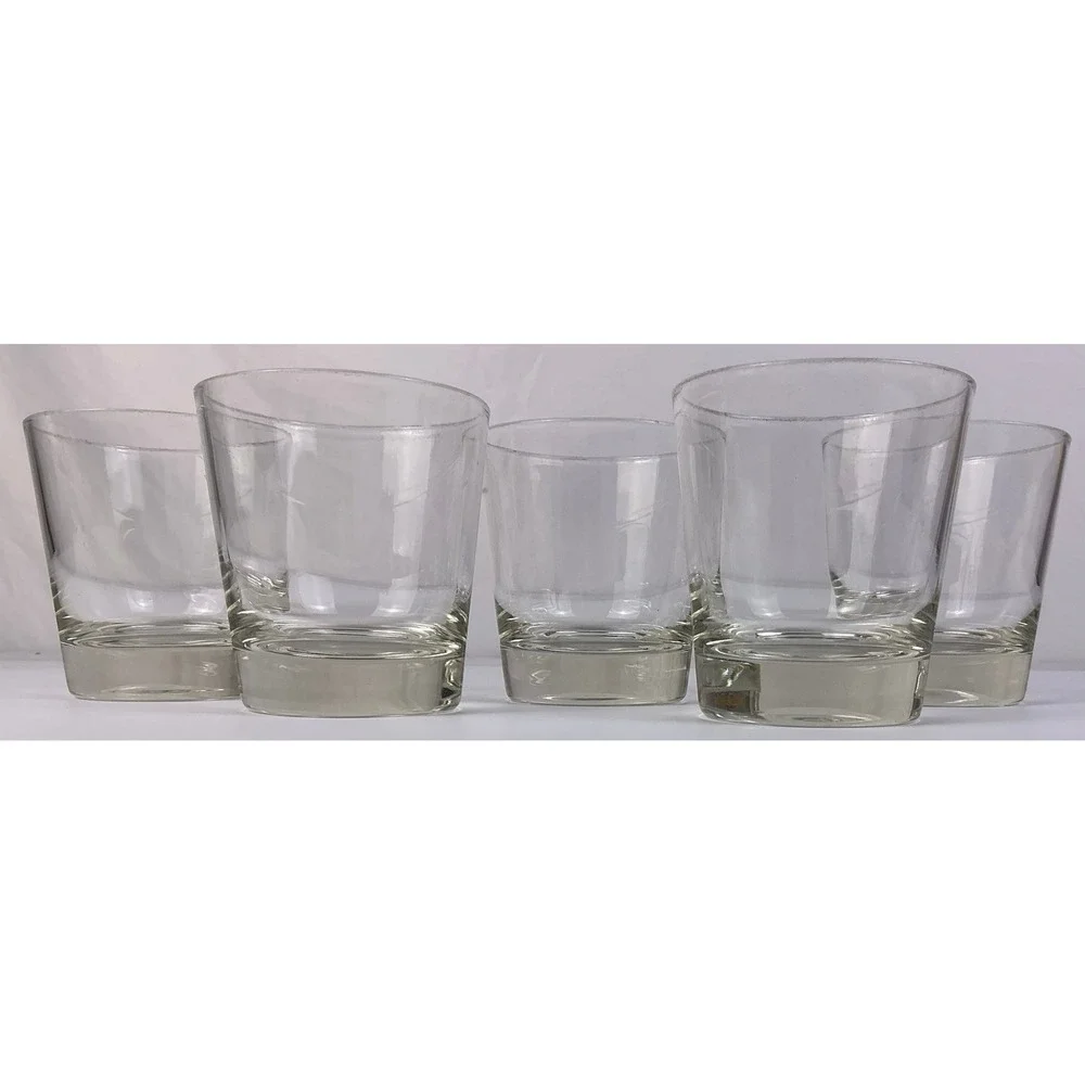 Set of 5 Clear Glass‎ Tumblers Heavy Base Drinking Glasses